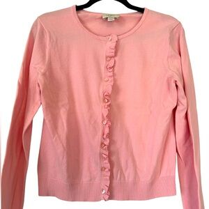 Loft Pretty In Pink Lightweight Cotton Blend  Cardigan with small ruffle